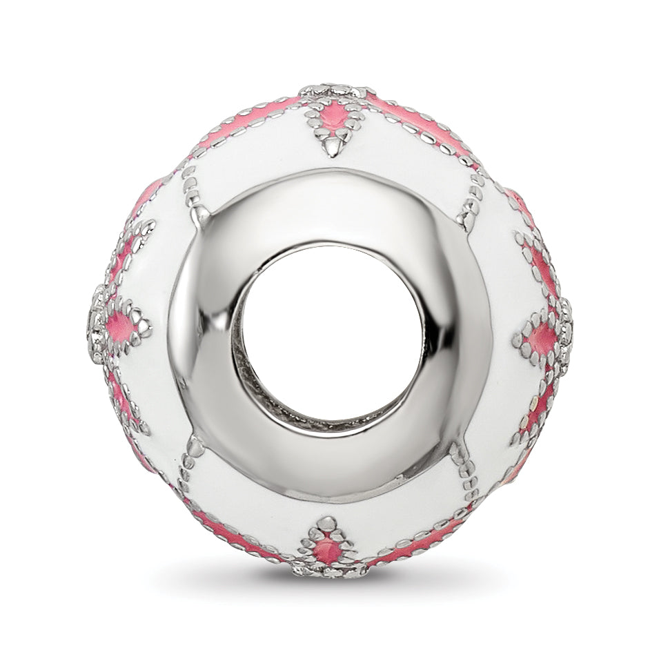 Sterling Silver Reflections Rh-plated CZ White & Pink Enamel Flowers Bead Secondary image