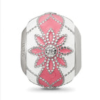 Sterling Silver Reflections Rh-plated CZ White & Pink Enamel Flowers Bead