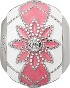Sterling Silver Reflections Rh-plated CZ White & Pink Enamel Flowers Bead