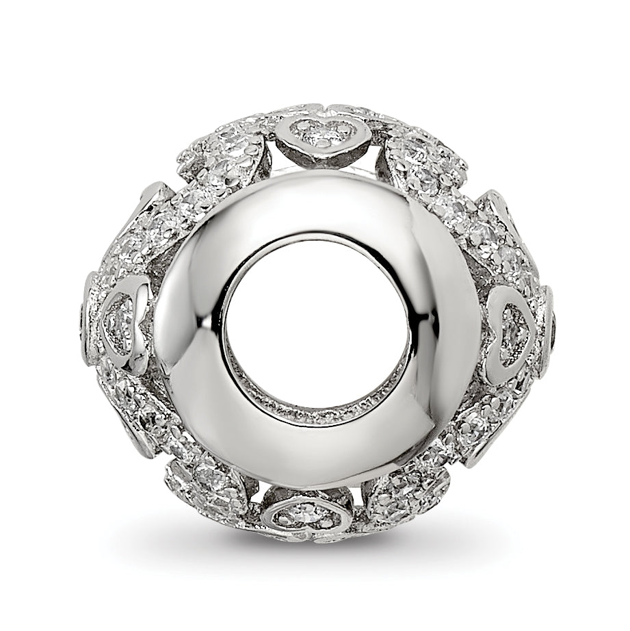 Sterling Silver Reflections Rhodium-plated CZ with Hearts Bead