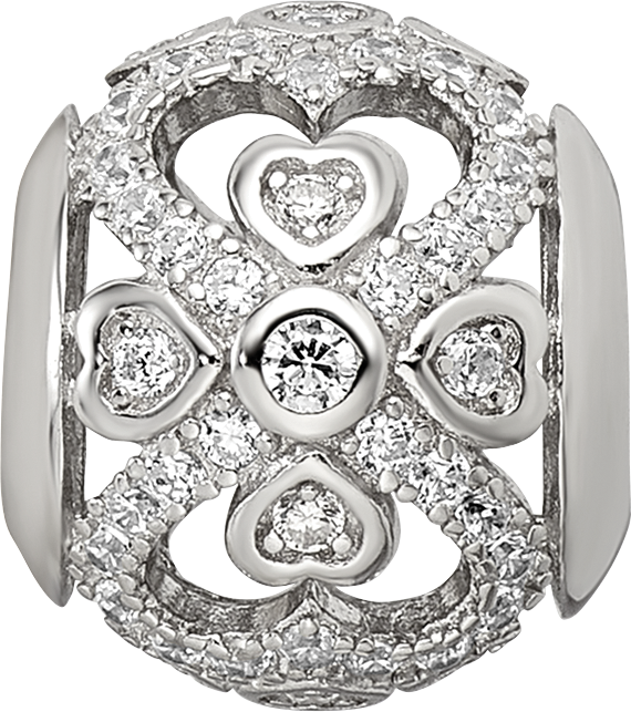 Sterling Silver Reflections Rhodium-plated CZ with Hearts Bead