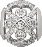 Sterling Silver Reflections Rhodium-plated CZ with Hearts Bead