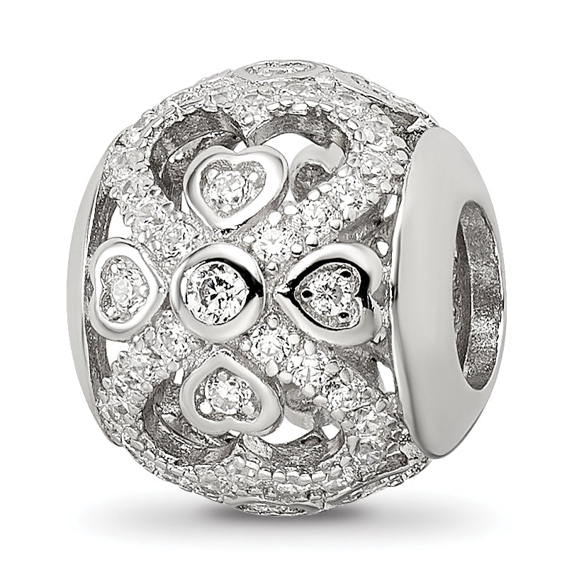 Sterling Silver Reflections Rhodium-plated CZ with Hearts Bead Main image
