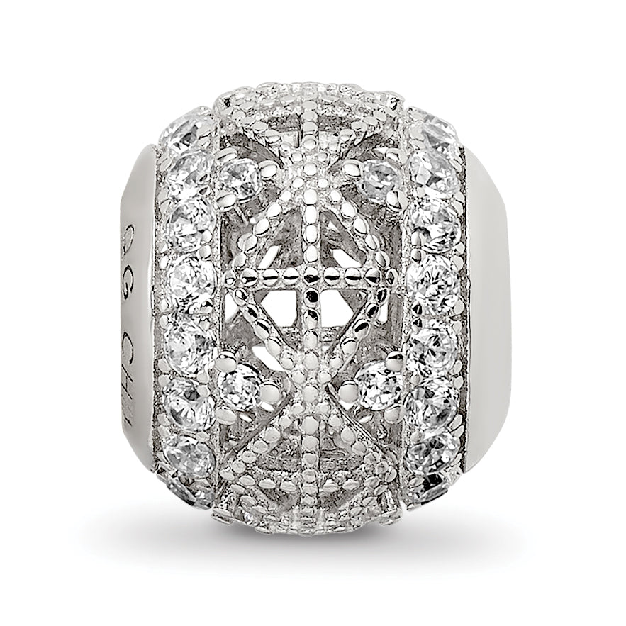 Sterling Silver Reflections Rhodium-plated Laser Cut CZ Bead