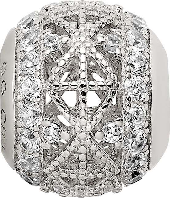 Sterling Silver Reflections Rhodium-plated Laser Cut CZ Bead