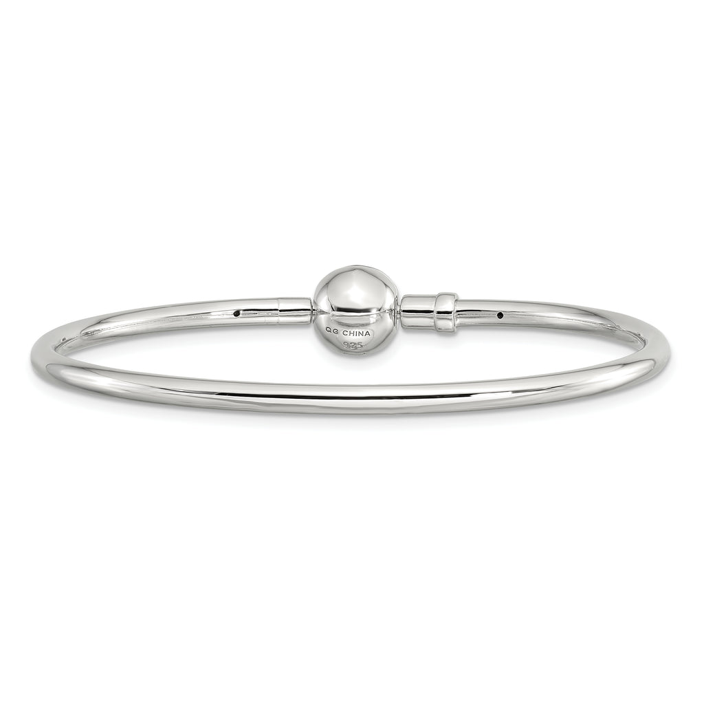 Sterling Silver Reflections Rhodium-plated Bangle with a Circle Clasp Bead
