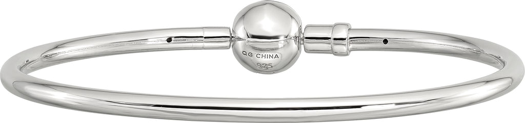 Sterling Silver Reflections Rhodium-plated Bangle with a Circle Clasp Bead - Sophia Jewelers