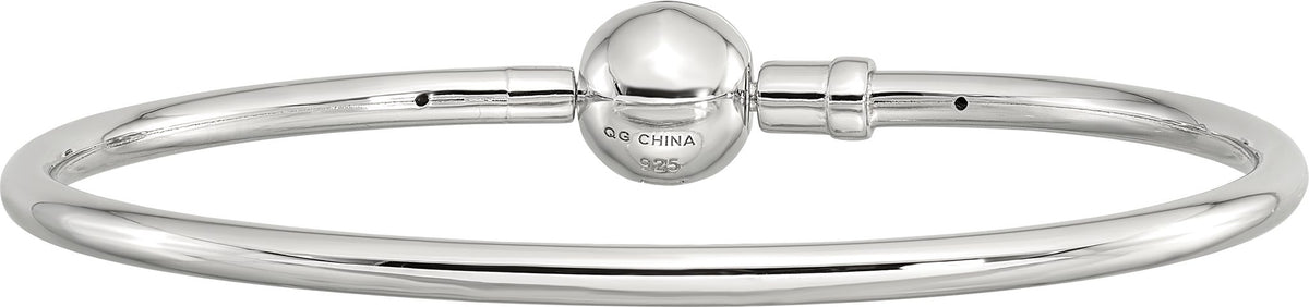Sterling Silver Reflections Rhodium-plated Bangle with a Circle Clasp Bead - Sophia Jewelers