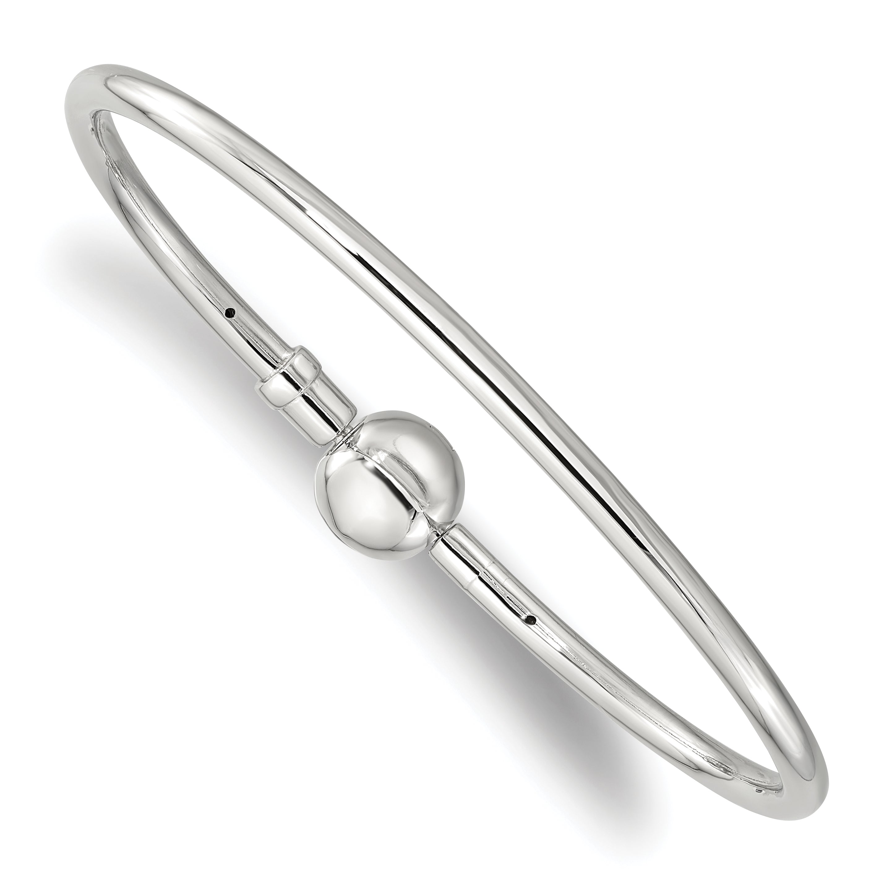 Sterling Silver Reflections Rhodium-plated Bangle with a Circle Clasp Bead Main image