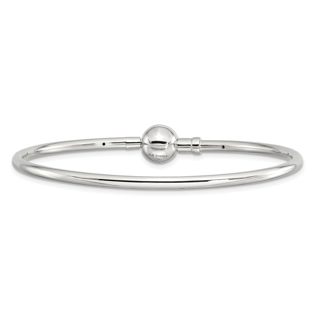 Sterling Silver Reflections Rhodium-plated Bangle with a Circle Clasp Bead