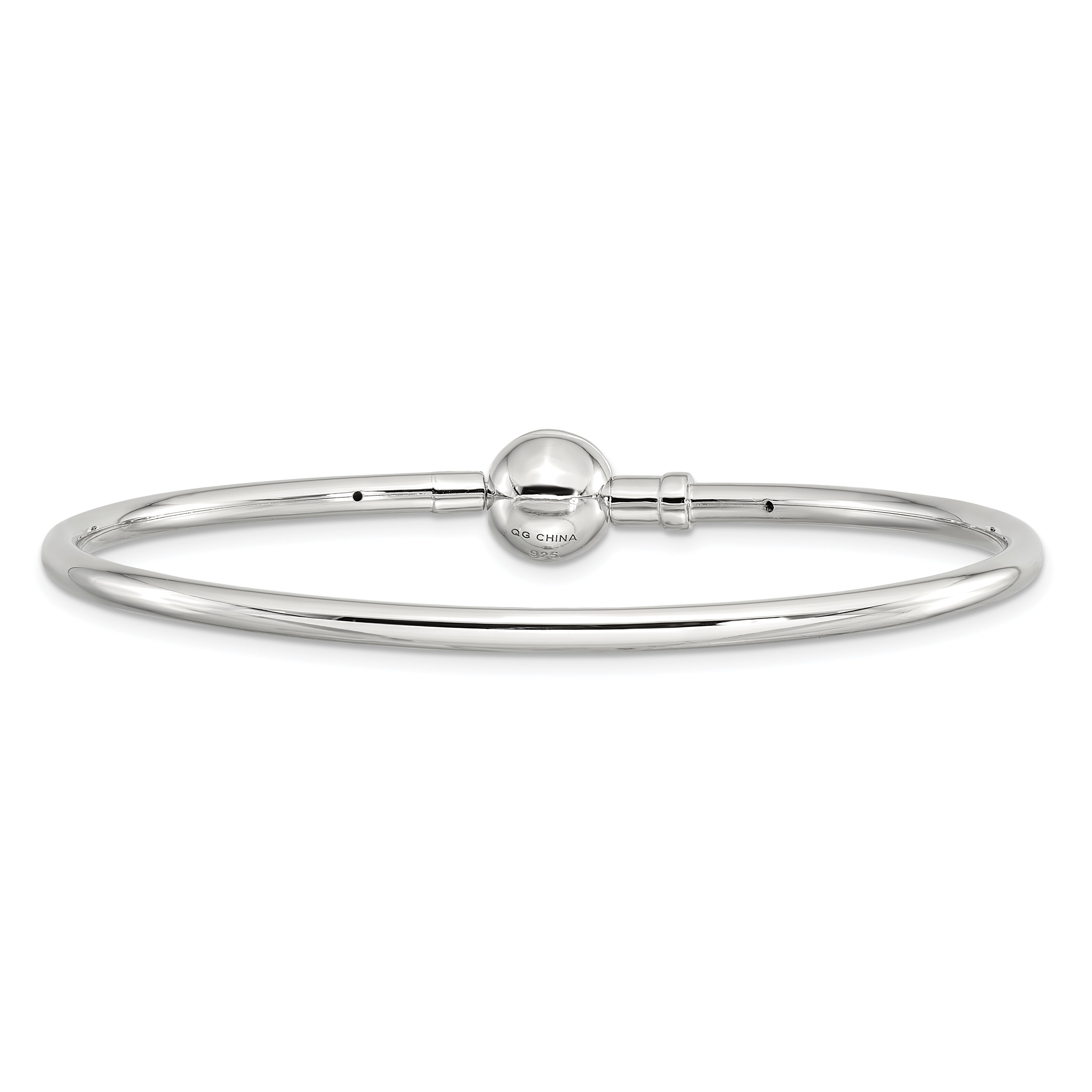 Sterling Silver Reflections Rhodium-plated Bangle with a Circle Clasp Bead