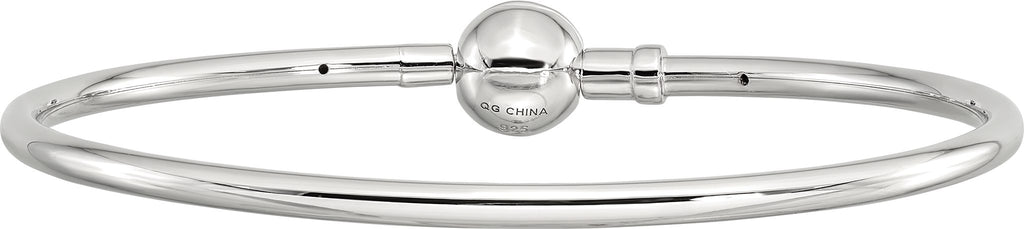 Sterling Silver Reflections Rhodium-plated Bangle with a Circle Clasp Bead - Sophia Jewelers