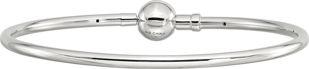 Sterling Silver Reflections Rhodium-plated Bangle with a Circle Clasp Bead