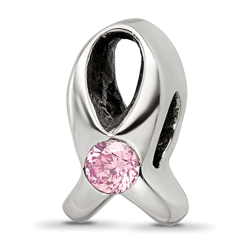 Sterling Silver Reflections Silver Ribbon with Pink CZ Bead Main image