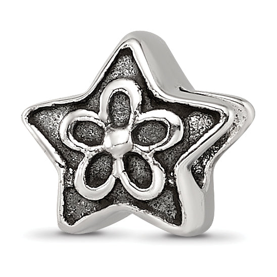 Sterling Silver Reflections Antiqued Star with Flower Kids Bead Main image