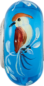 Sterling Silver Reflections Hand Painted Bird, Blue Glass Bead