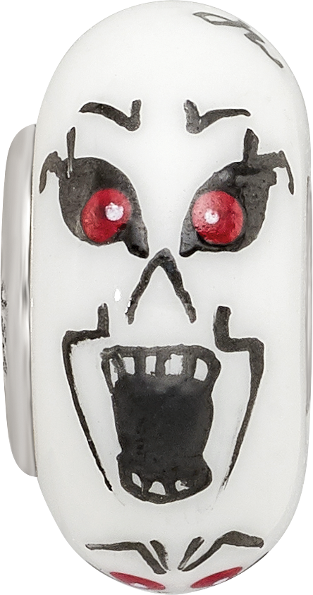 Sterling Silver Reflections Hand Painted Ghouls, White Glass Bead