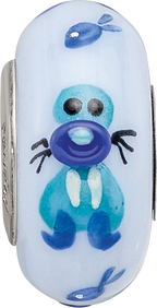 Sterling Silver Reflections Hand Painted Walrus, Purple Glass Bead