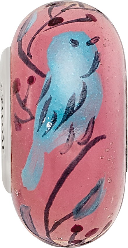 Sterling Silver Reflections Hand Painted Bird, Clear & Rose Glass Bead