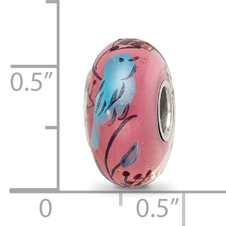 Sterling Silver Reflections Hand Painted Bird, Clear & Rose Glass Bead