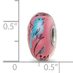 Sterling Silver Reflections Hand Painted Bird, Clear & Rose Glass Bead