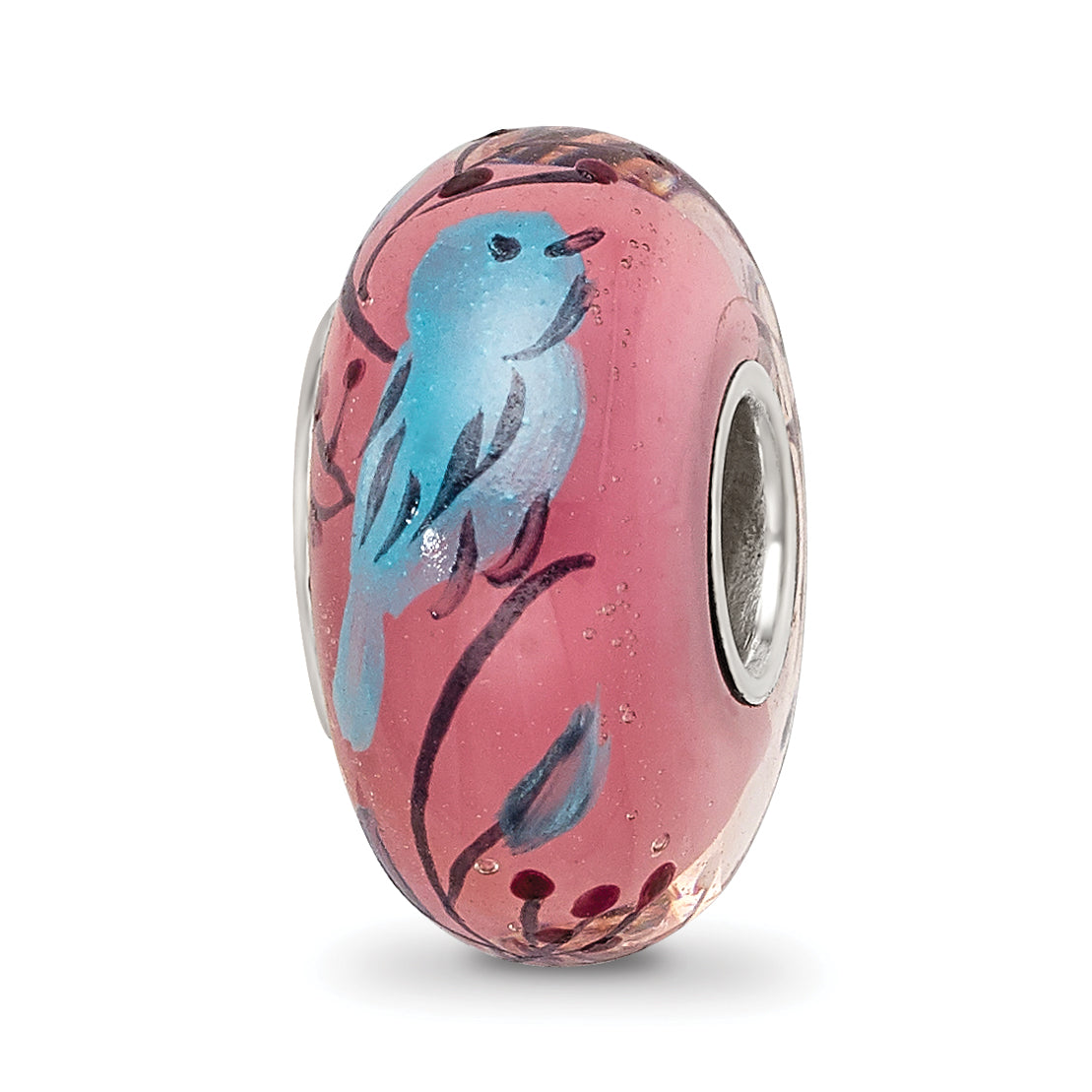 Sterling Silver Reflections Hand Painted Bird, Clear & Rose Glass Bead Main image