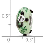 Sterling Silver Reflections Hand Painted Panda, Green Glass Bead