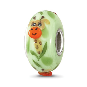 Reflection Beads Sterling Silver Hand-Painted Giraffe, Green Glass Bead - Sophia Jewelers