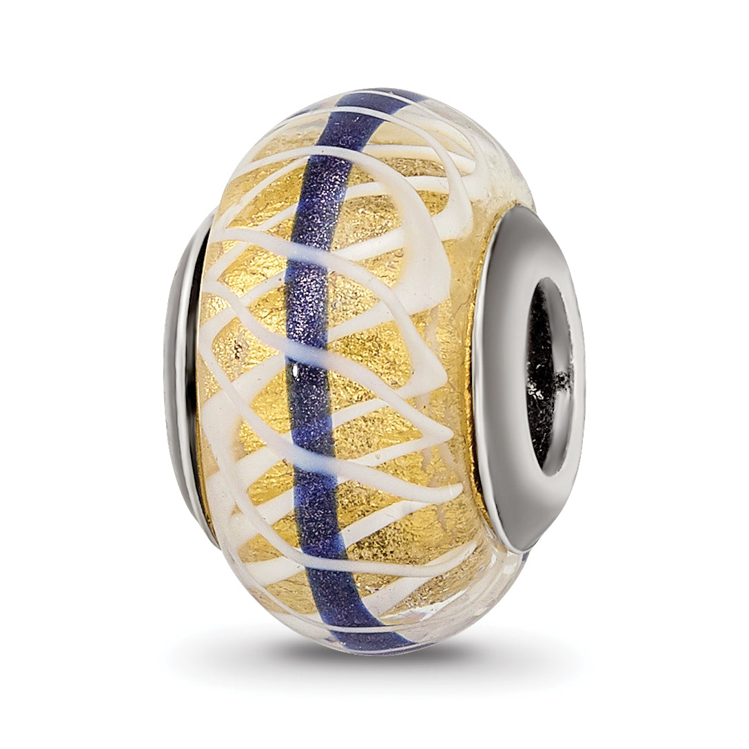 Sterling Silver Reflections Gold/Blue/White Italian Glass Bead Main image