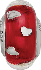 Sterling Silver Reflections Red Hearts Italian Glass Bead