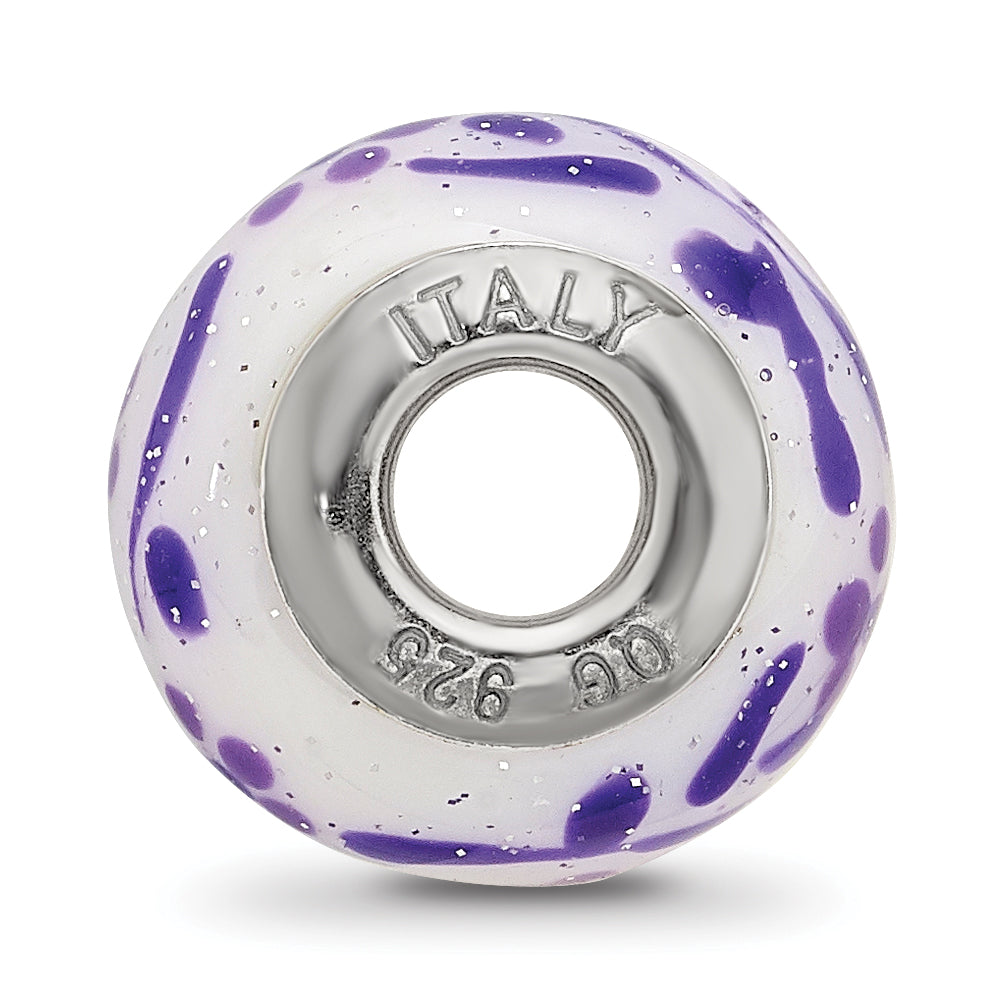 Sterling Silver Reflections Purple Glitter Flower Italian Glass Bead Secondary image