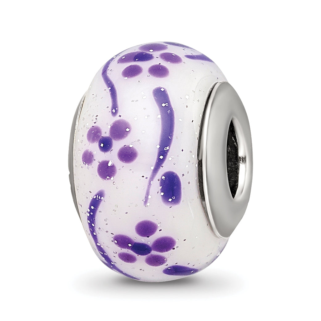 Sterling Silver Reflections Purple Glitter Flower Italian Glass Bead Main image