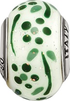 Sterling Silver Reflections Green Glitter Flower Italian Glass Bead