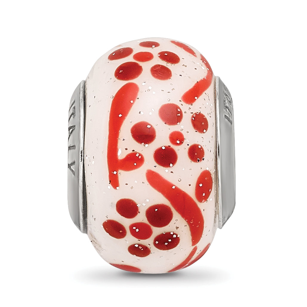 Sterling Silver Reflections Brown/Orange Glitter Flower Italian Glass Bead