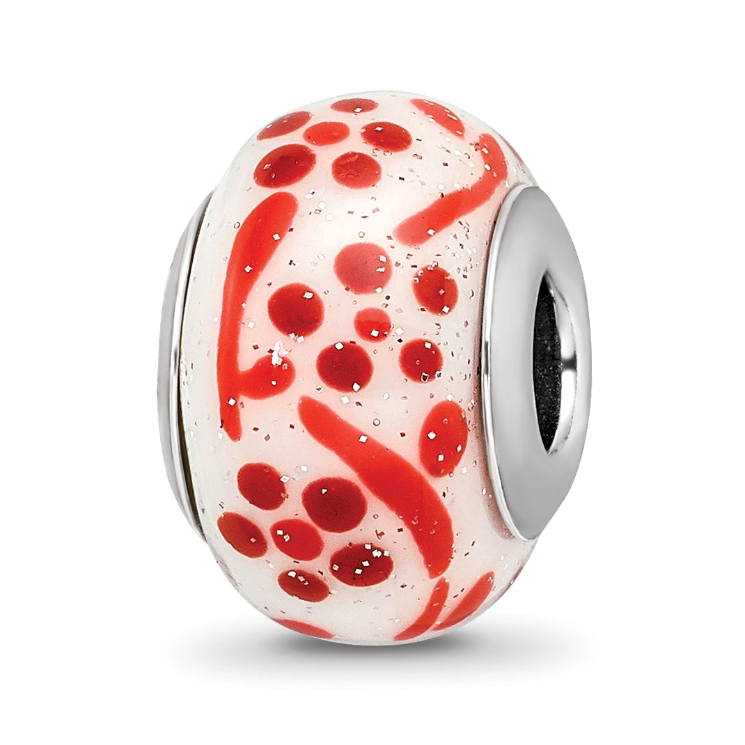 Sterling Silver Reflections Brown/Orange Glitter Flower Italian Glass Bead Main image