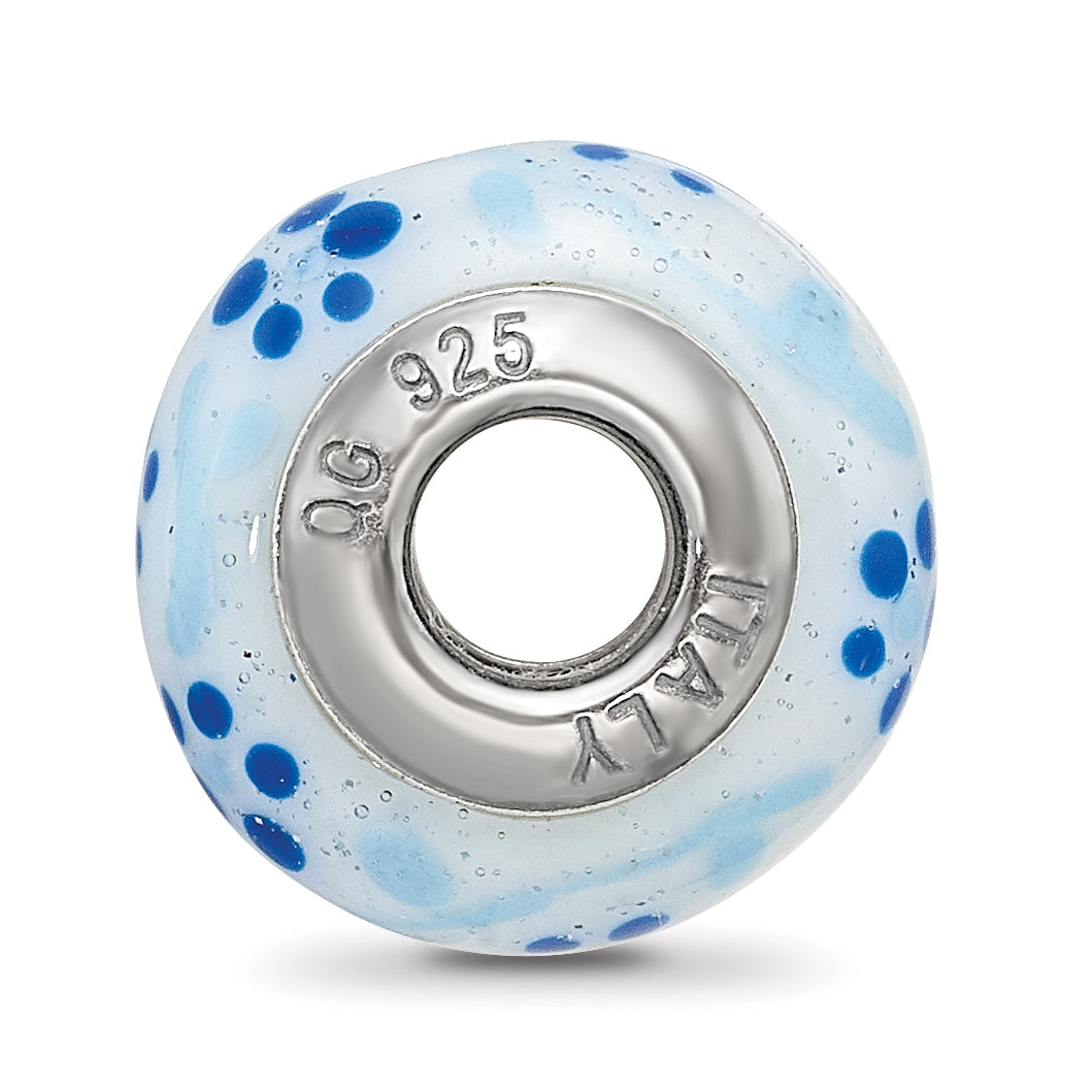 Sterling Silver Reflections Blue Glitter Flower Italian Glass Bead