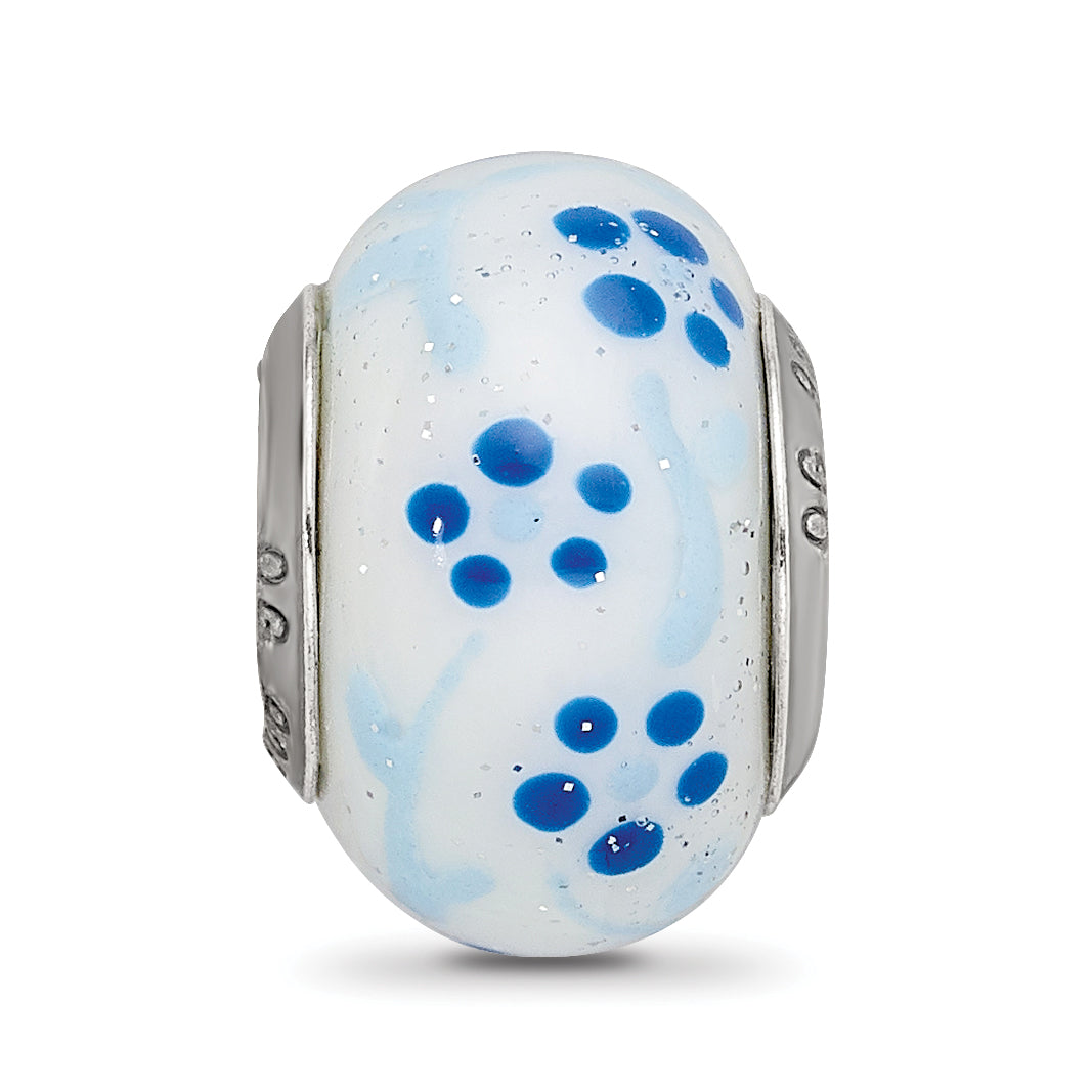 Sterling Silver Reflections Blue Glitter Flower Italian Glass Bead