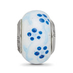Sterling Silver Reflections Blue Glitter Flower Italian Glass Bead