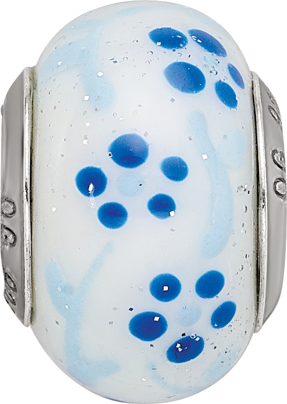 Sterling Silver Reflections Blue Glitter Flower Italian Glass Bead