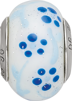 Sterling Silver Reflections Blue Glitter Flower Italian Glass Bead