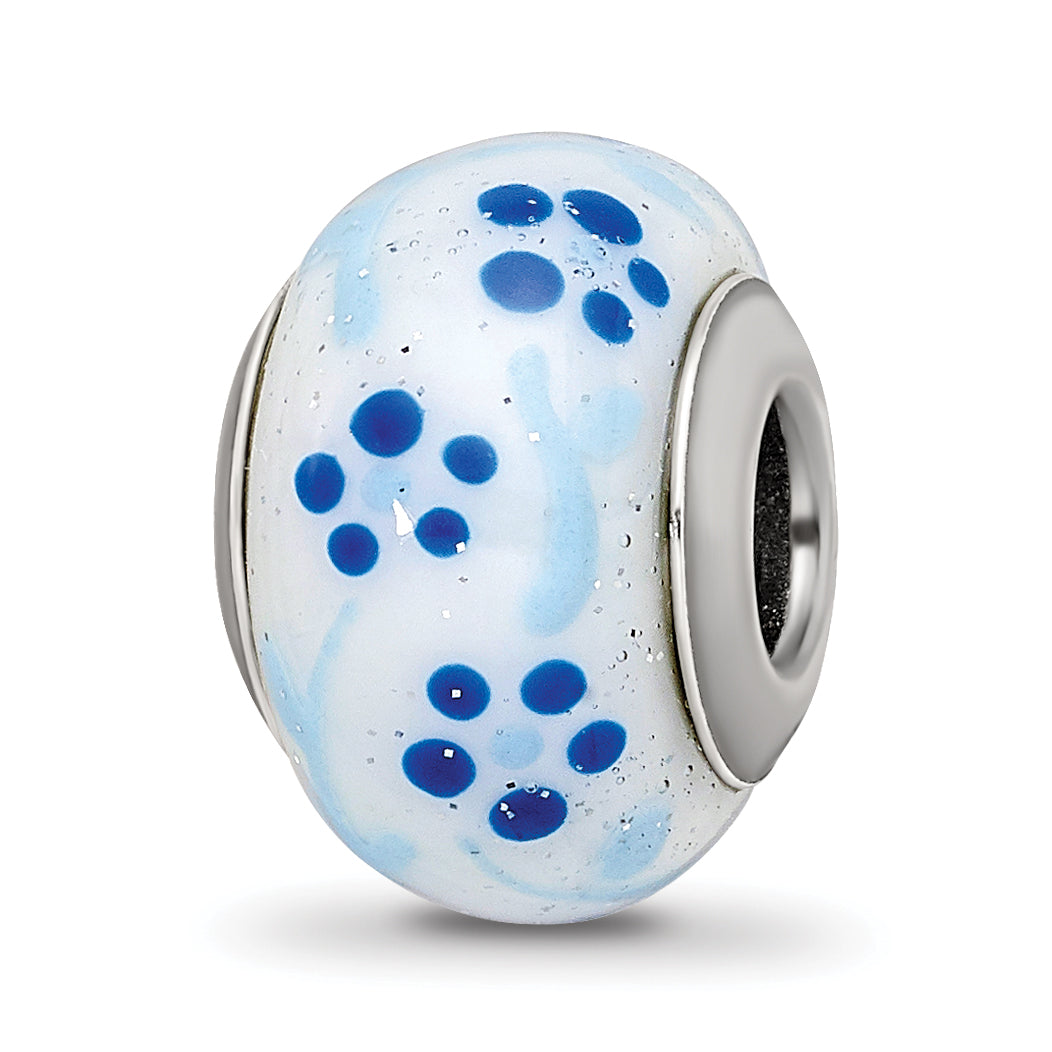 Sterling Silver Reflections Blue Glitter Flower Italian Glass Bead Main image