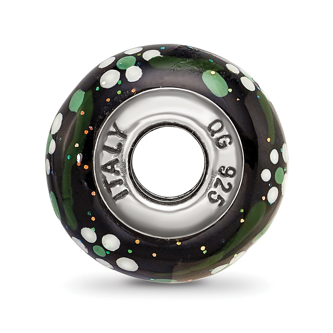 Sterling Silver Reflections White Flower Glitter Black Italian Glass Bead Secondary image