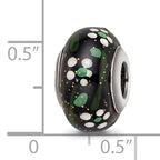 Sterling Silver Reflections White Flower Glitter Black Italian Glass Bead