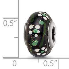 Sterling Silver Reflections White Flower Glitter Black Italian Glass Bead
