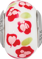 Sterling Silver Reflections Red/Pink Flower Italian Glass Bead