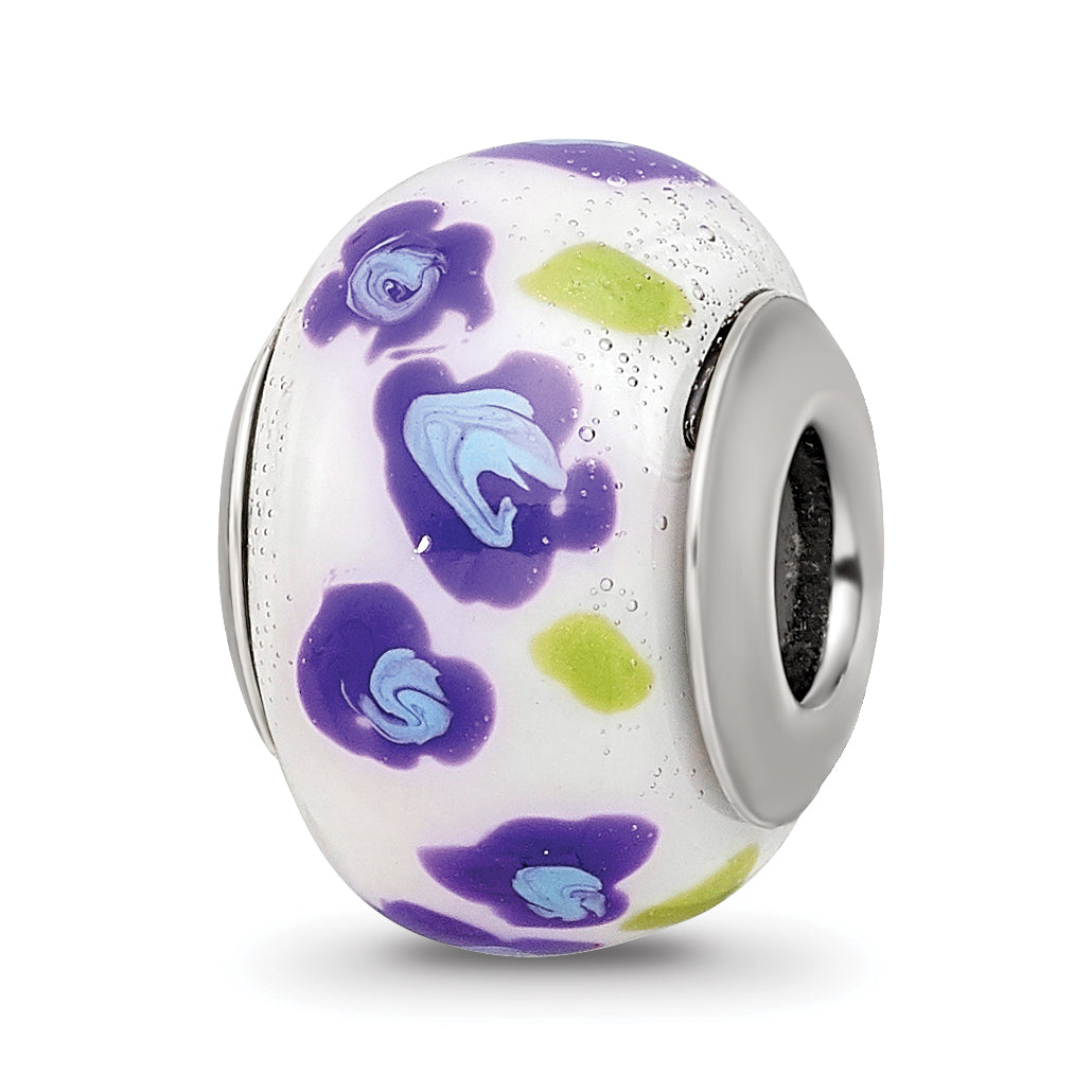 Sterling Silver Reflections Purple/Blue Flower Italian Glass Bead Main image