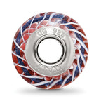 Sterling Silver Reflections Pink and White Weaved Glass With Blue Stripe Bead