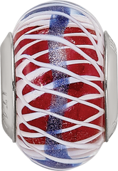 Sterling Silver Reflections Pink and White Weaved Glass With Blue Stripe Bead