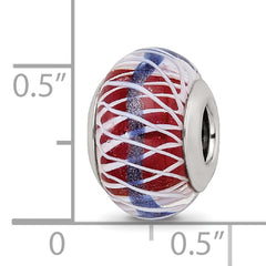 Sterling Silver Reflections Pink and White Weaved Glass With Blue Stripe Bead