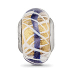 Sterling Silver Reflections White Weaved With Blue Stripe Glass Bead